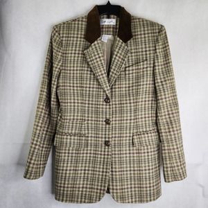 Spiegel Womens Blazer Jacket Size 10 Plaid Brown Tan Corduroy Trim